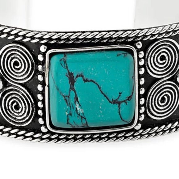 Myra Silver and Turquoise Handcrafted Cuff Bracelet "Mountain Views" - Picture 3 of 6